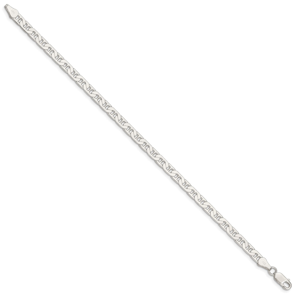 925 White Gold 4.5 mm Polished Chain Anklet, Solid