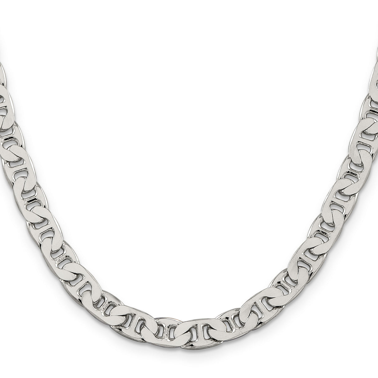 925 White Gold 6.5 mm Polished Chain Necklace, Solid