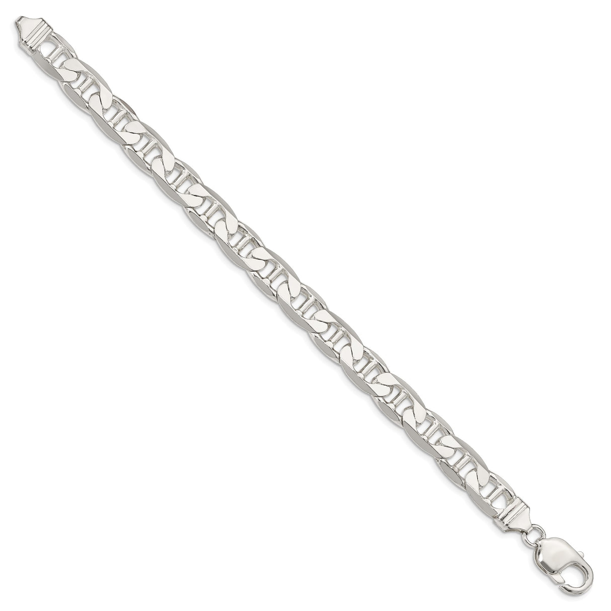925 White Gold 9.5 mm Polished Chain Anklet, Solid