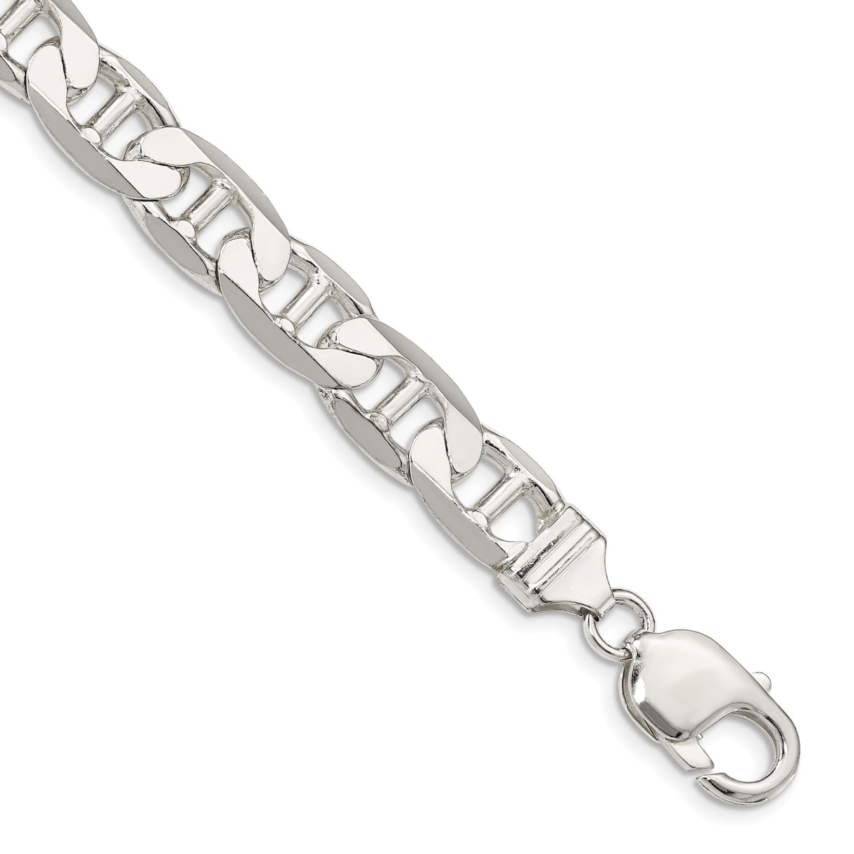 925 White Gold 9.5 mm Polished Chain Anklet, Solid shown for scale