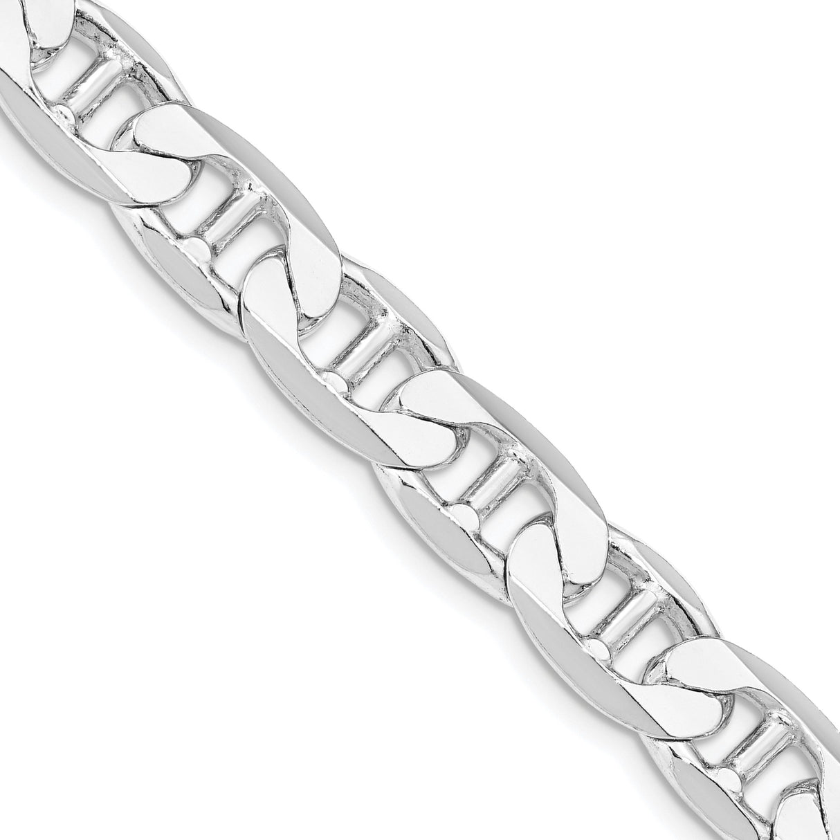 925 White Gold 9.5 mm Polished Chain Necklace detail view
