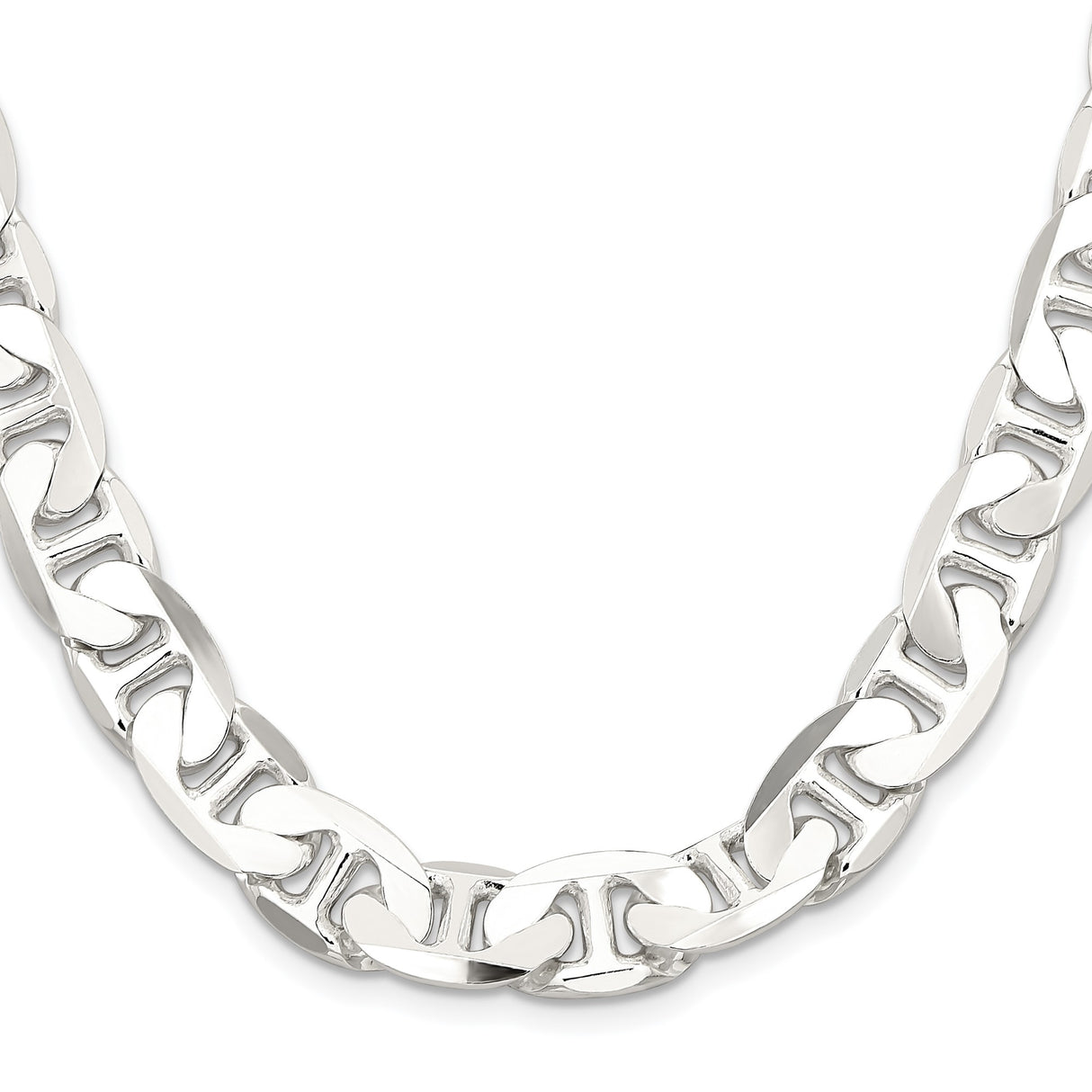 925 White Gold 11.5 mm Polished Chain Necklace, Solid