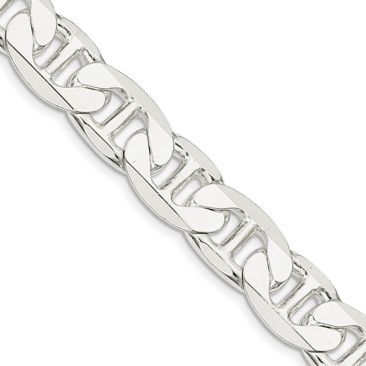 925 White Gold 11.5 mm Polished Chain Necklace, Solid detail view