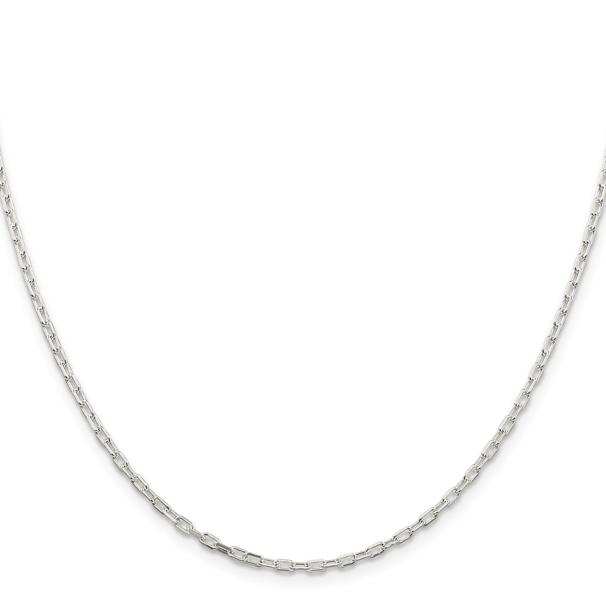 925 White Gold 2.2 mm Polished Chain Necklace, Solid