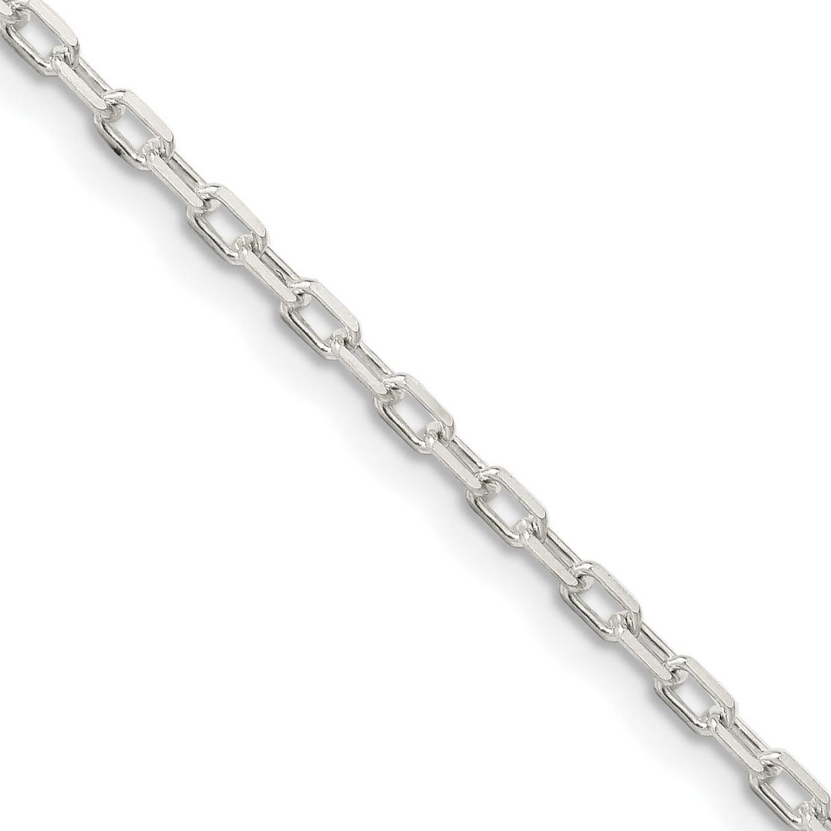 925 White Gold 2.2 mm Polished Chain Necklace, Solid detail view