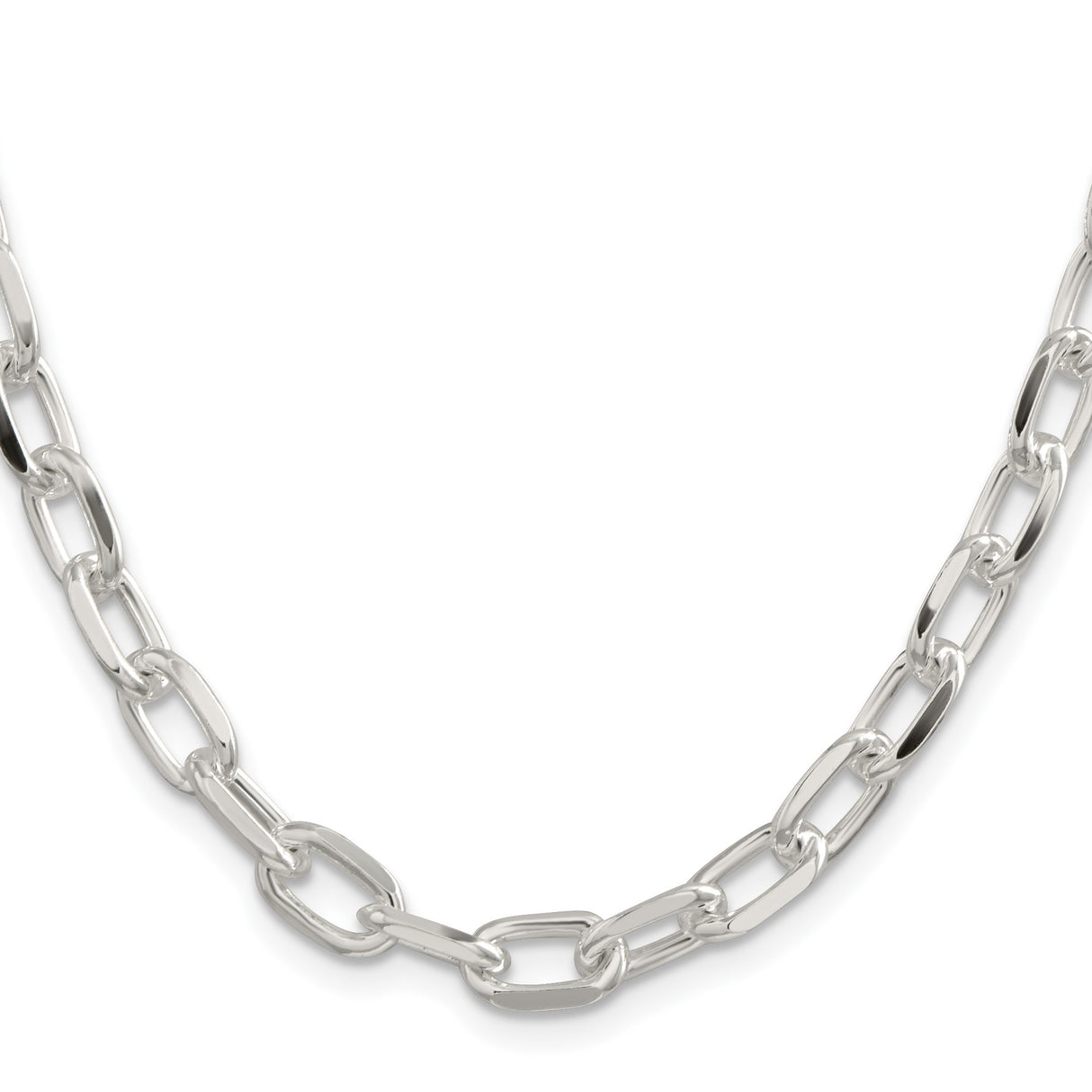 925 White Gold 7.5 mm Polished Chain Necklace, Solid