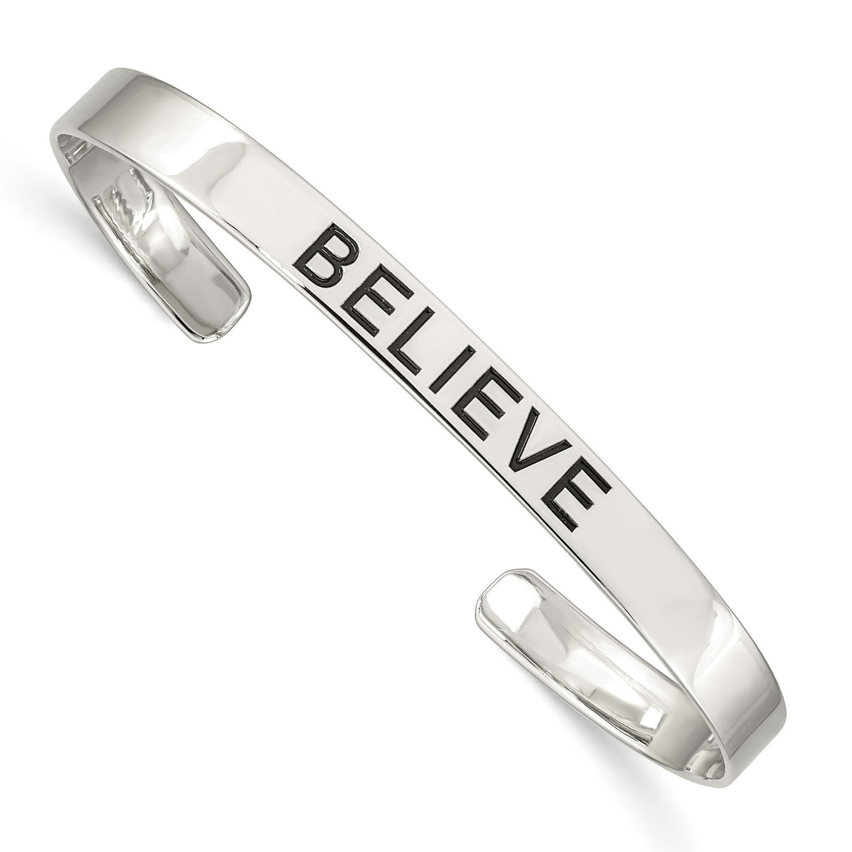 Believe Antiqued Cuff Bangle Bracelet Charm Pendant in Real 925 Sterling Silver
