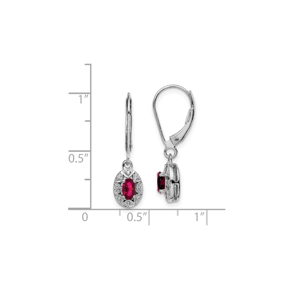 Sterling Silver Drop Earrings with Created Ruby and Diamond, Vintage Leverback Design