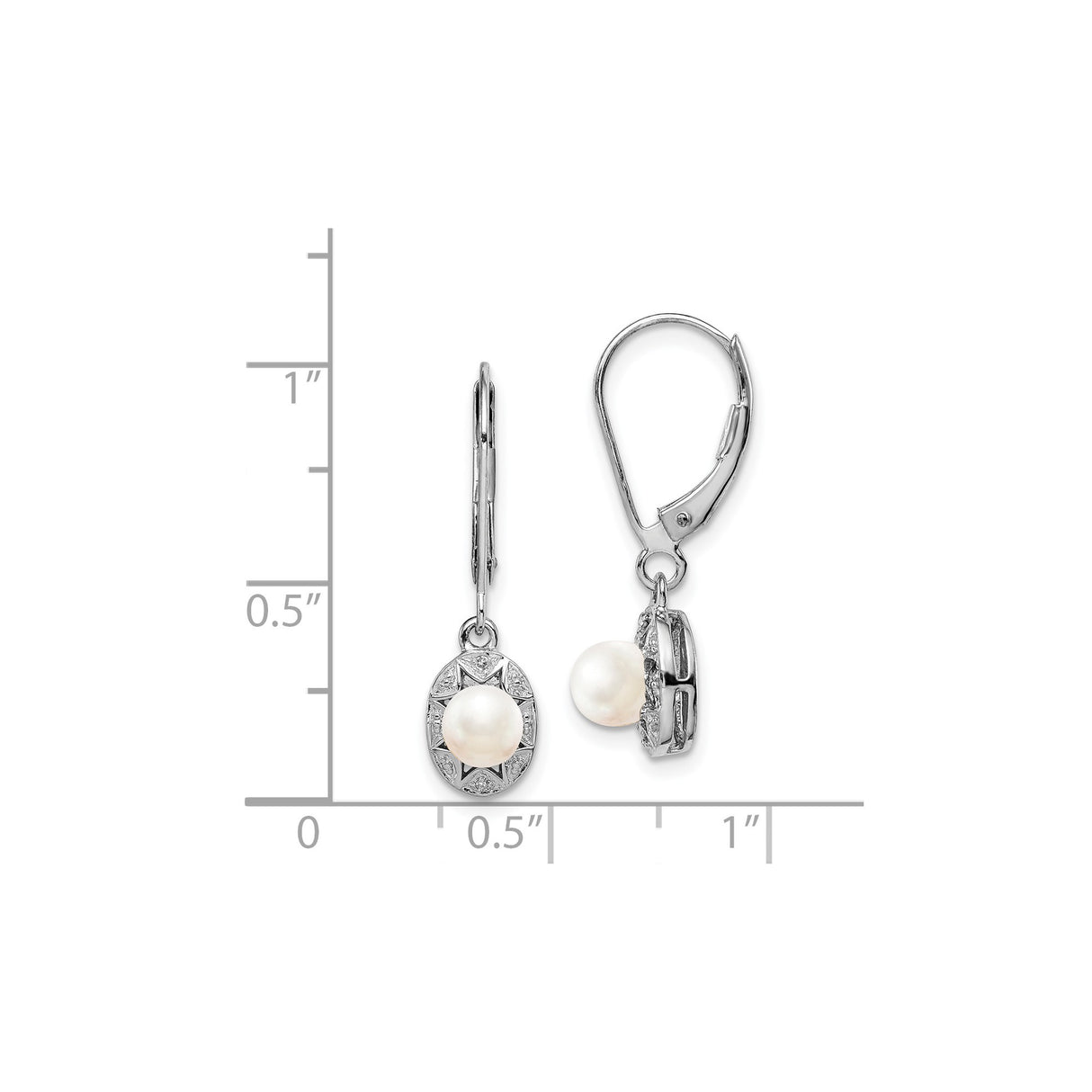 Sterling Silver Dangle Earrings with White Pearl and Diamond in Starburst Design