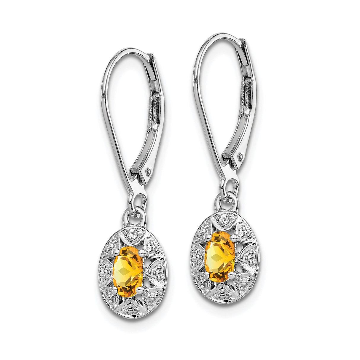 Sterling Silver Dangle Earrings with Citrine and Diamond, Starburst Vintage-Inspired Design