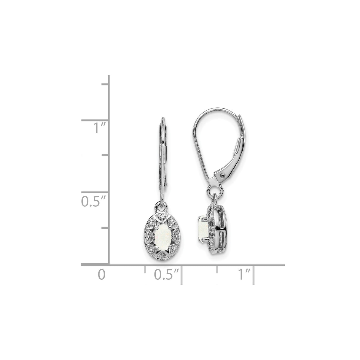 Sterling Silver Drop Earrings with Oval Created Opal and Diamond Accents in Halo Setting