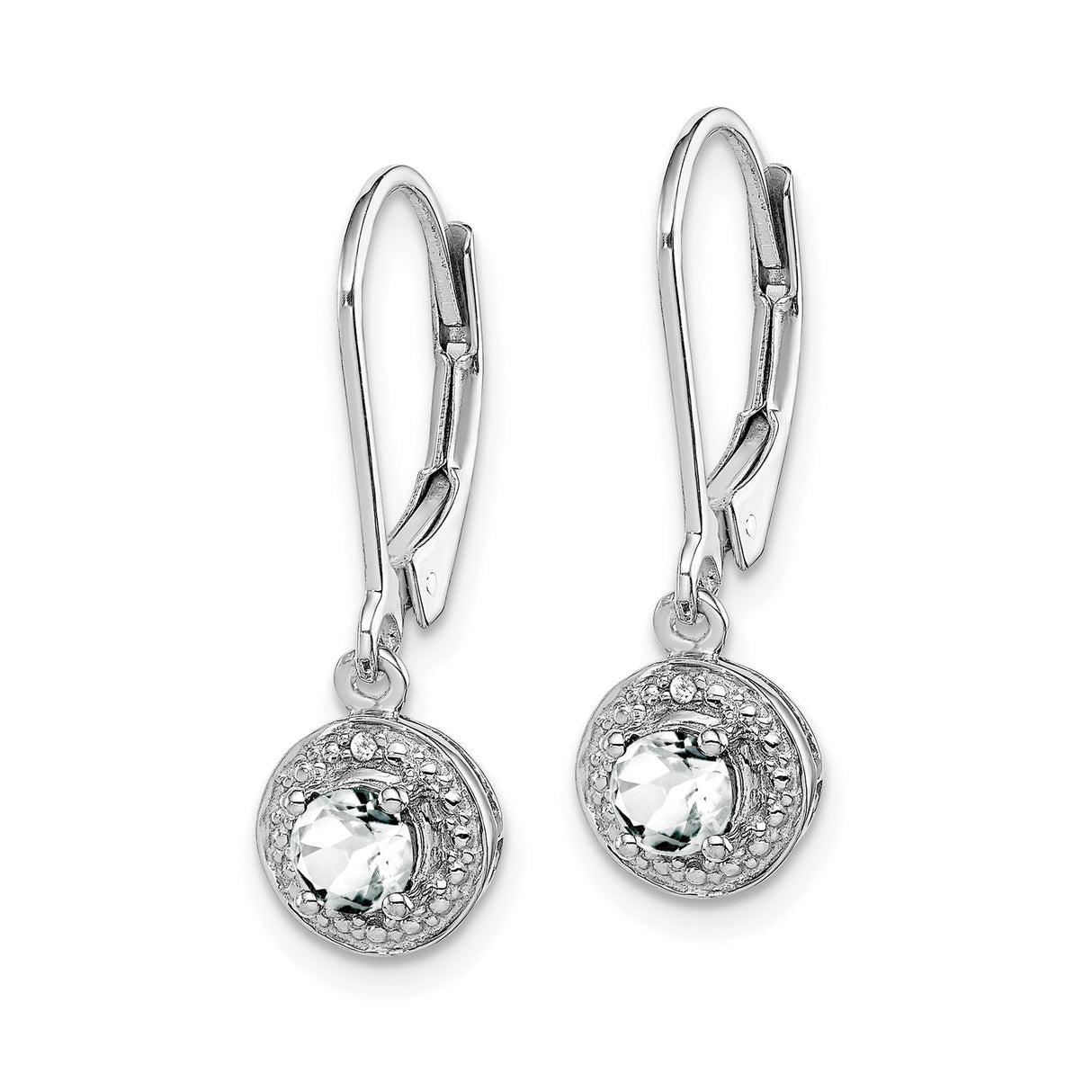 Sterling Silver Dangle Earrings with White Topaz and Diamond in Halo Setting