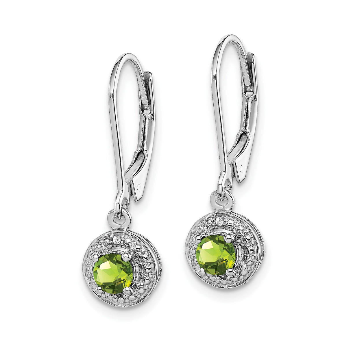 Sterling Silver Dangle Earrings with Peridot and Diamond Accent, Halo Leverback Design