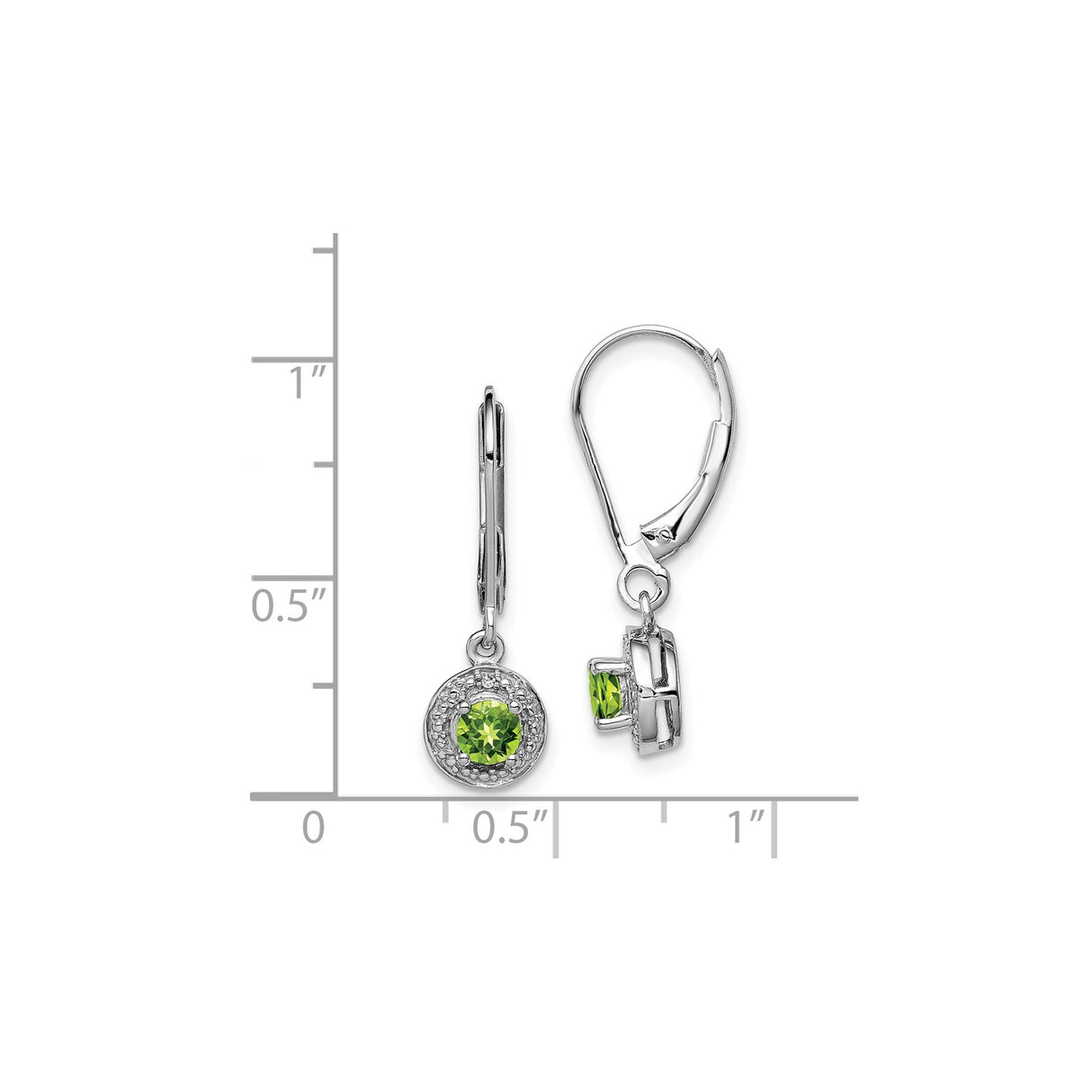 Sterling Silver Dangle Earrings with Peridot and Diamond Accent, Halo Leverback Design