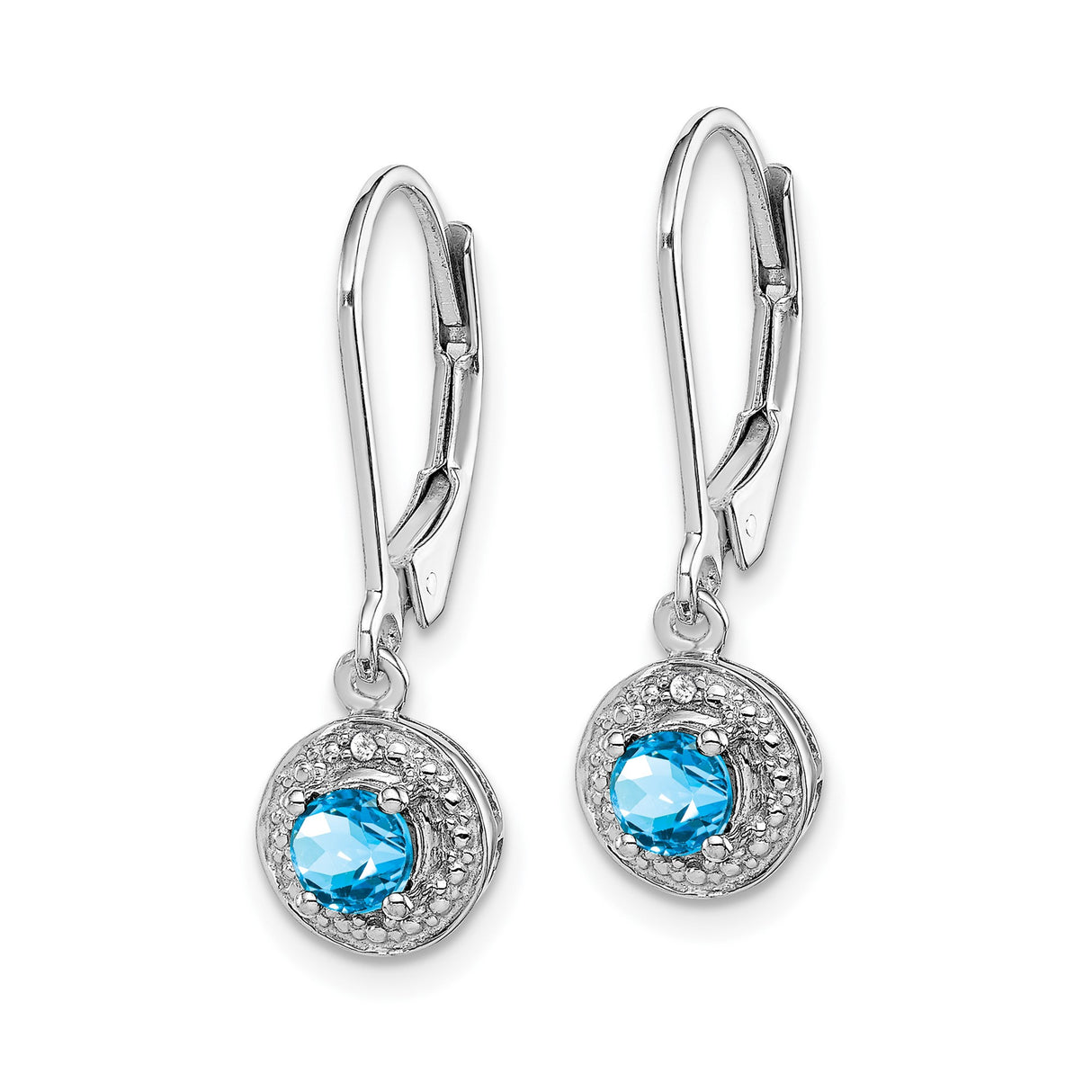 Sterling Silver Dangle Earrings with Swiss Blue Topaz and Diamond Halo Accent