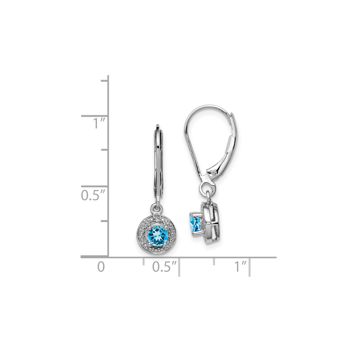 Sterling Silver Dangle Earrings with Swiss Blue Topaz and Diamond Halo Accent