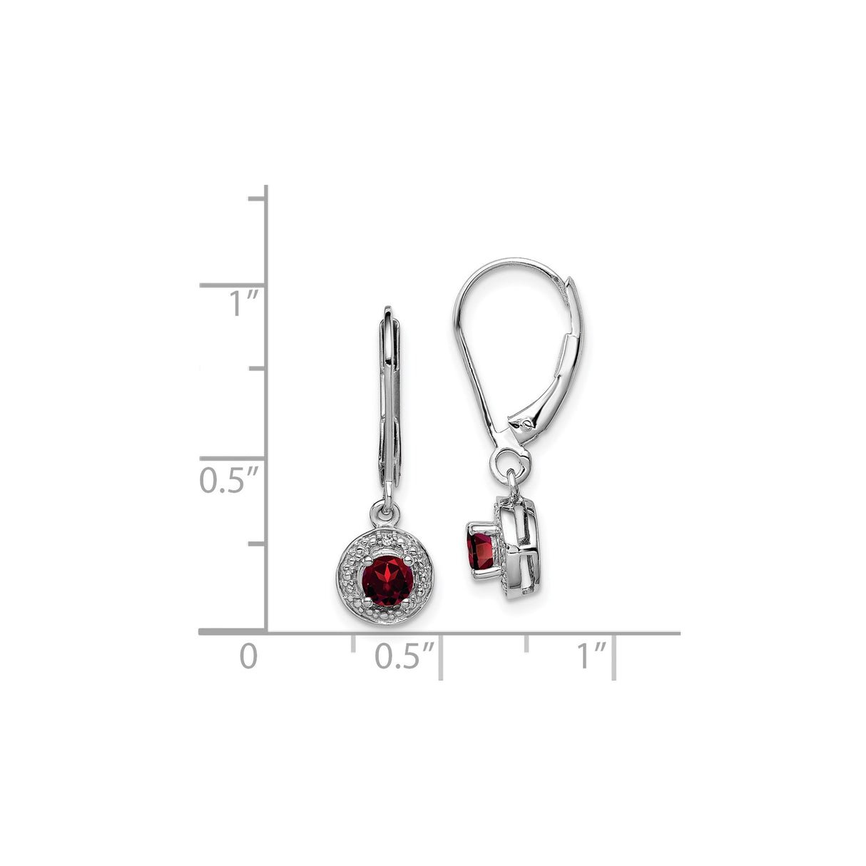 Sterling Silver Dangle Earrings with Garnet and Diamond Halo, Leverback Drop Style for Women
