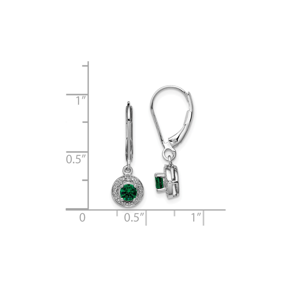 Sterling Silver Drop Earrings with Created Emerald and Diamond Halo Leverback Design