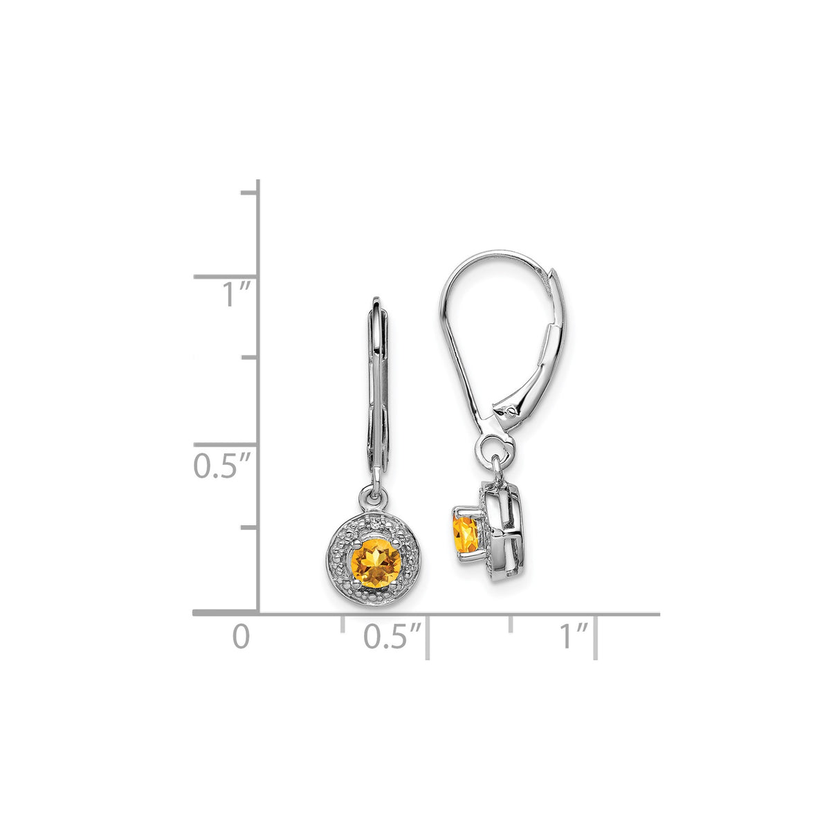 Sterling Silver Drop Earrings with Citrine and Diamond Accents, Textured Design, Leverback Hooks