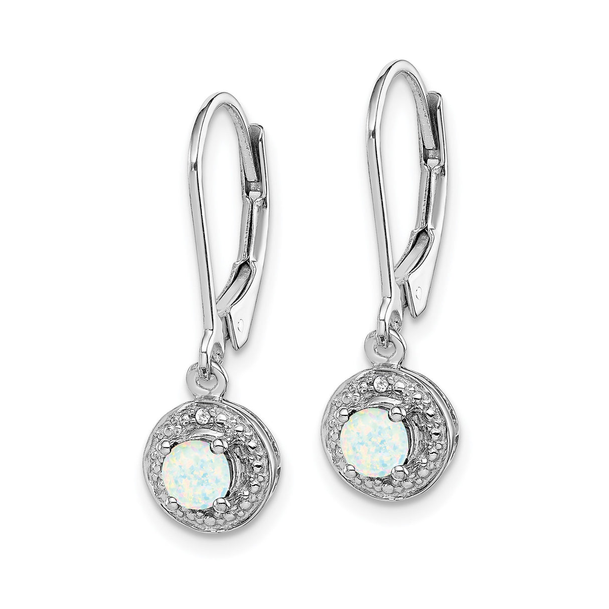 Sterling Silver Drop Earrings with Created Opal and Diamond Halo Design