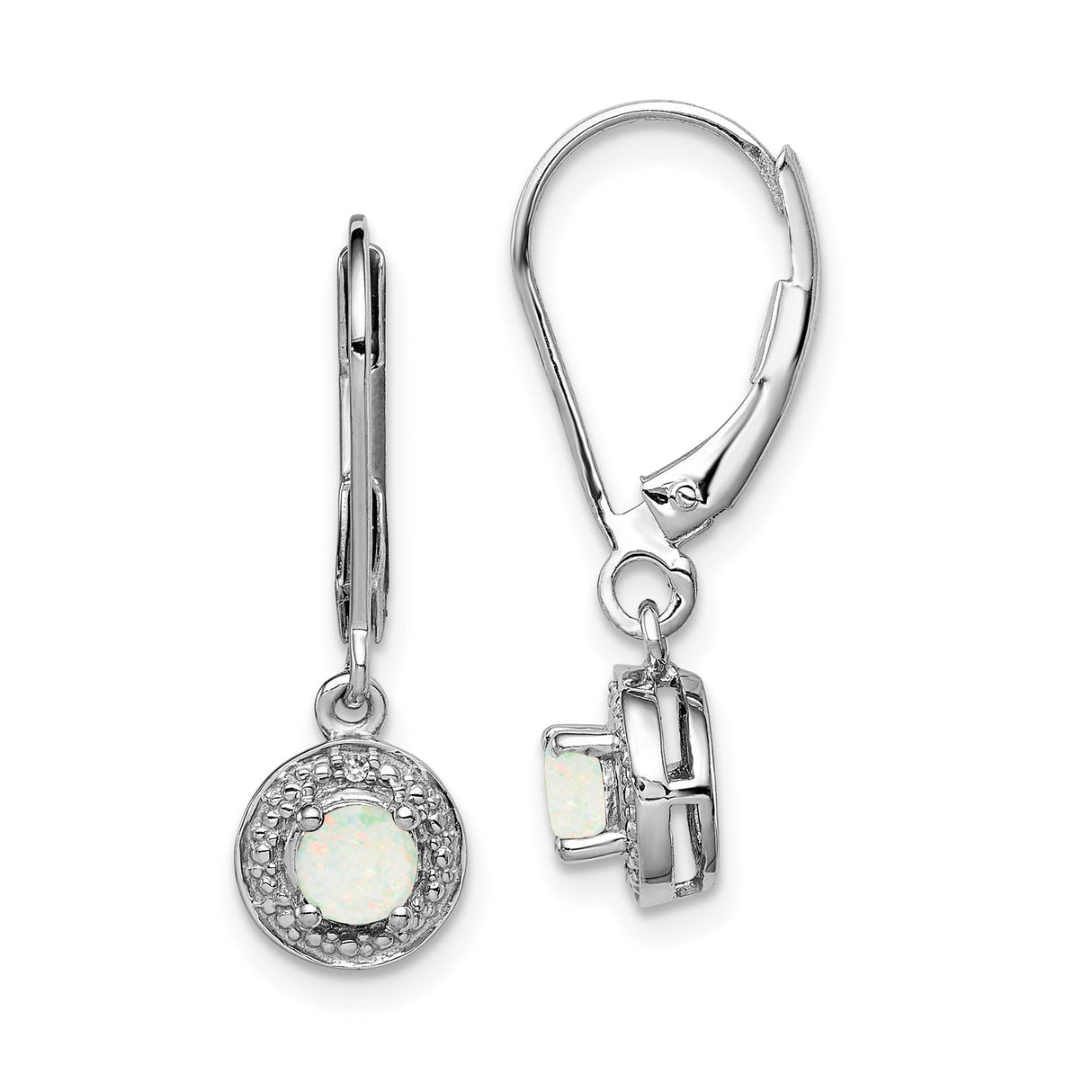 Sterling Silver Drop Earrings with Created Opal and Diamond Halo Design
