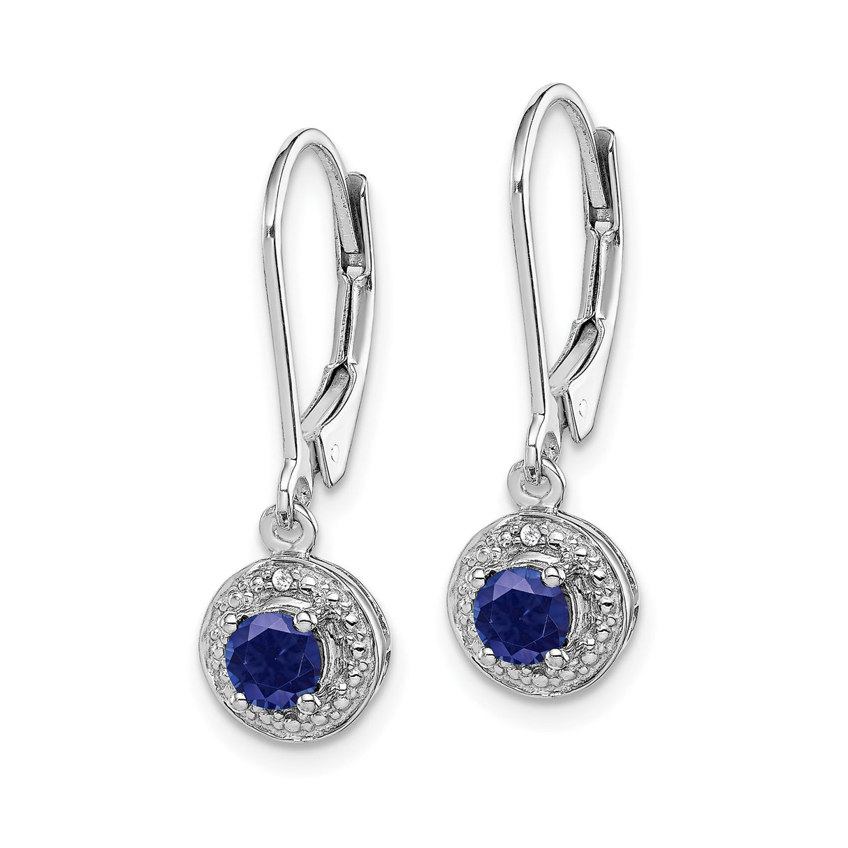 Sterling Silver Dangle Earrings with Created Sapphire and Diamond Halo Accents