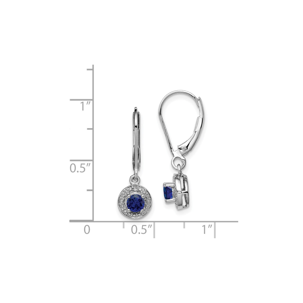 Sterling Silver Dangle Earrings with Created Sapphire and Diamond Halo Accents