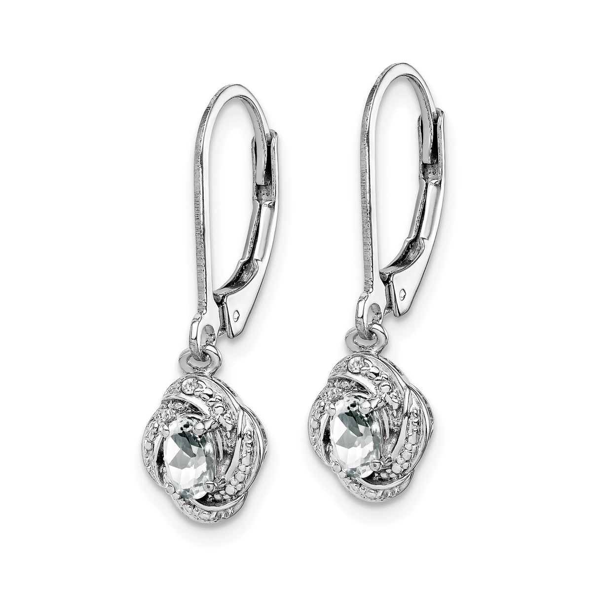 Sterling Silver Dangle Earrings with White Topaz and Diamond in Twisted Knot Design