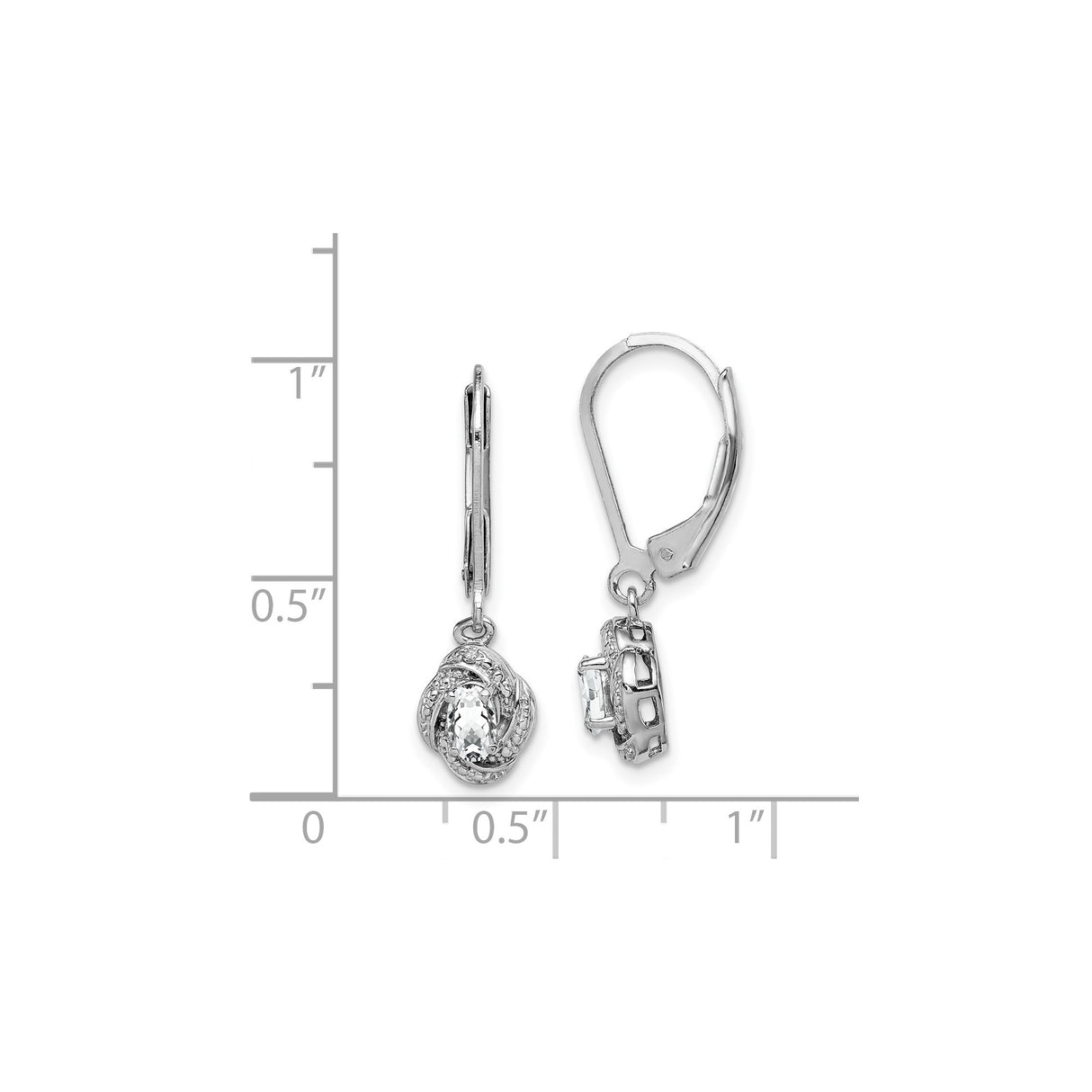 Sterling Silver Dangle Earrings with White Topaz and Diamond in Twisted Knot Design
