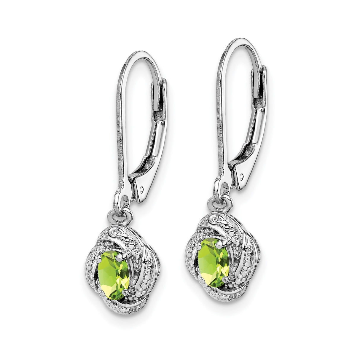 Sterling Silver Drop Earrings with Peridot and Diamond in Swirl Design