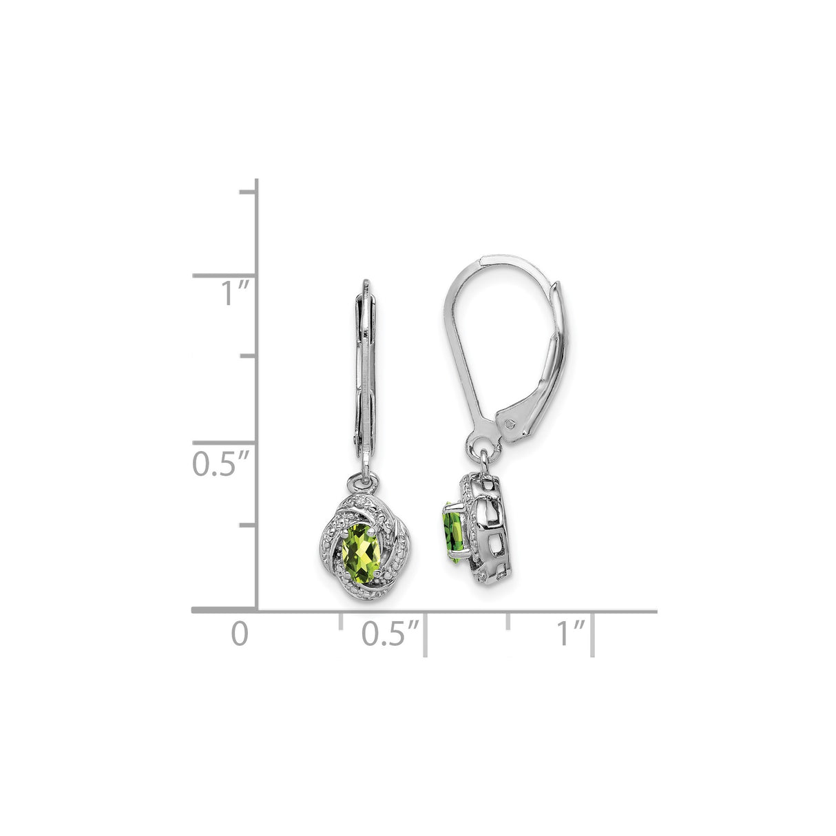 Sterling Silver Drop Earrings with Peridot and Diamond in Swirl Design