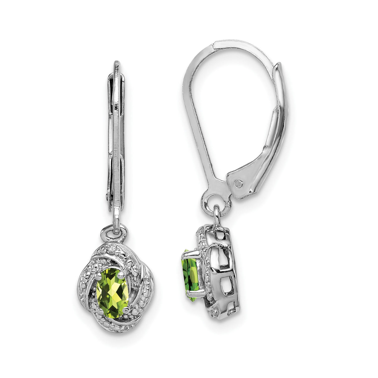 Sterling Silver Drop Earrings with Peridot and Diamond in Swirl Design