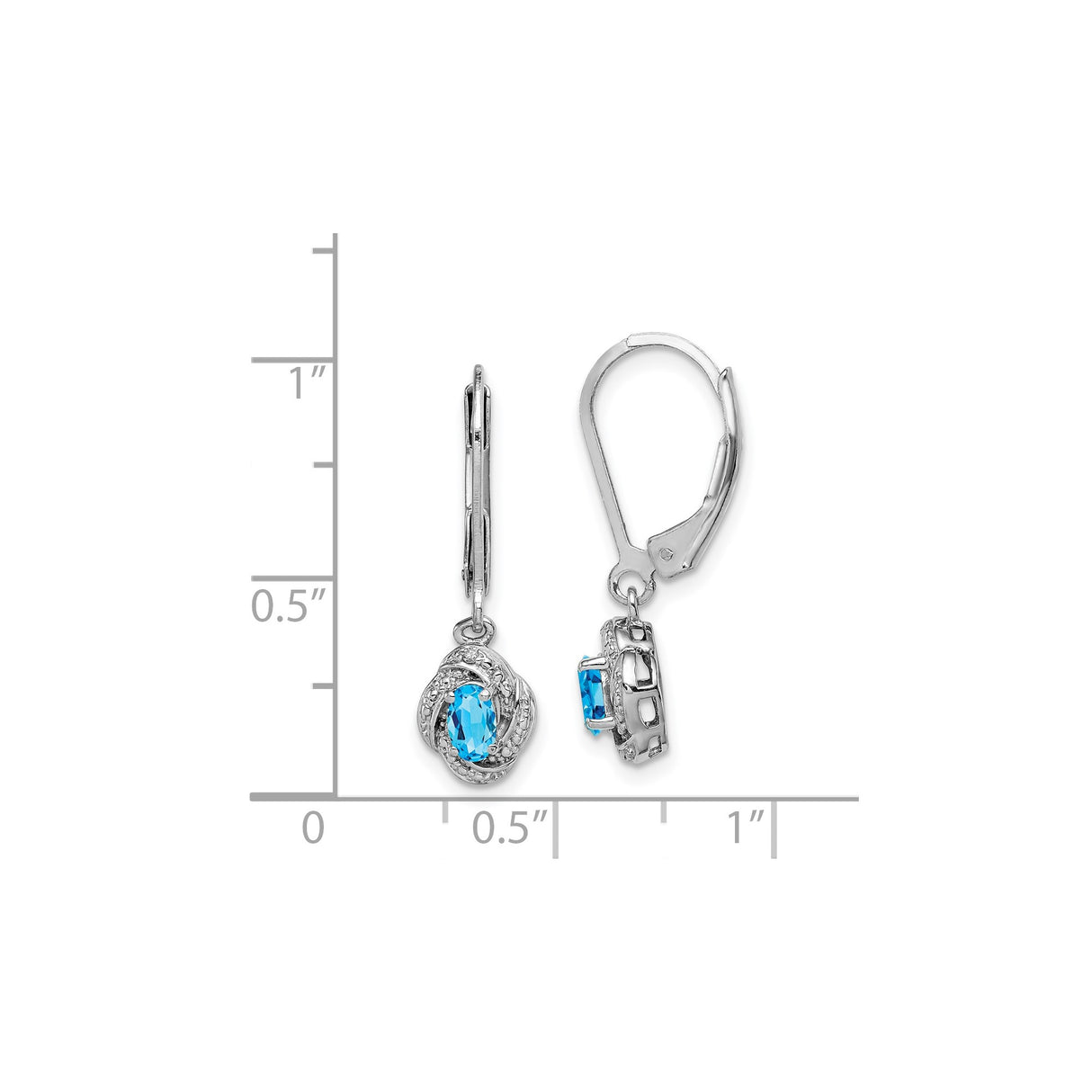 Sterling Silver Dangle Leverback Earrings with Swiss Blue Topaz and Diamond Accents