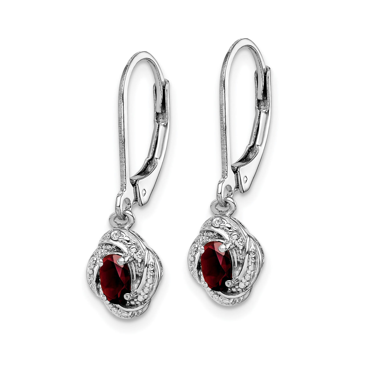 Sterling Silver Drop Earrings with Garnet and Diamond Accents, Swirl Design