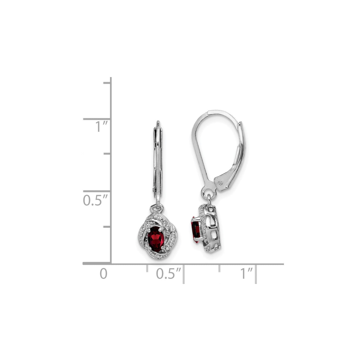 Sterling Silver Drop Earrings with Garnet and Diamond Accents, Swirl Design