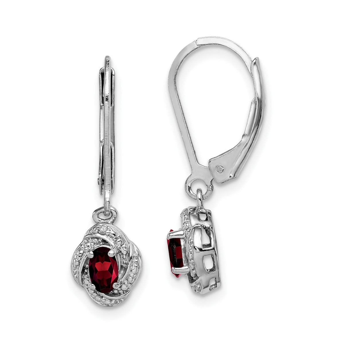 Sterling Silver Drop Earrings with Garnet and Diamond Accents, Swirl Design