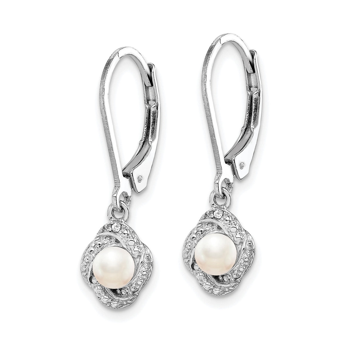 Sterling Silver Drop Earrings with White Pearl and Twisted Diamonds Loop