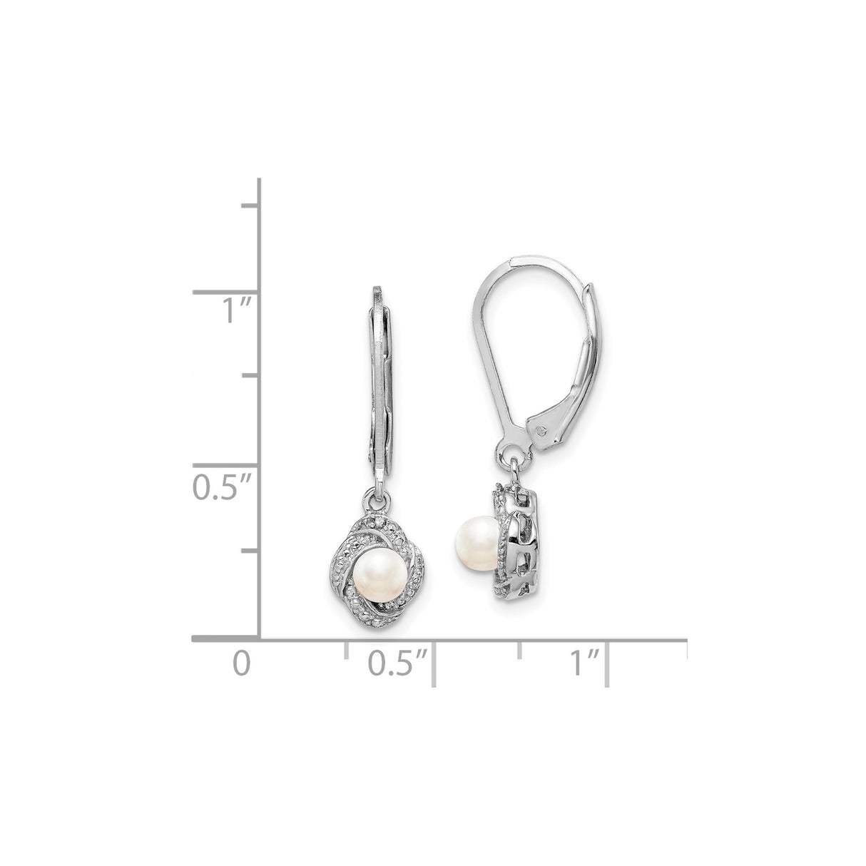 Sterling Silver Drop Earrings with White Pearl and Twisted Diamonds Loop