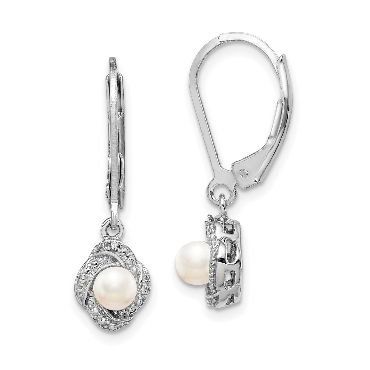Sterling Silver Drop Earrings with White Pearl and Twisted Cubic Zirconia Loop