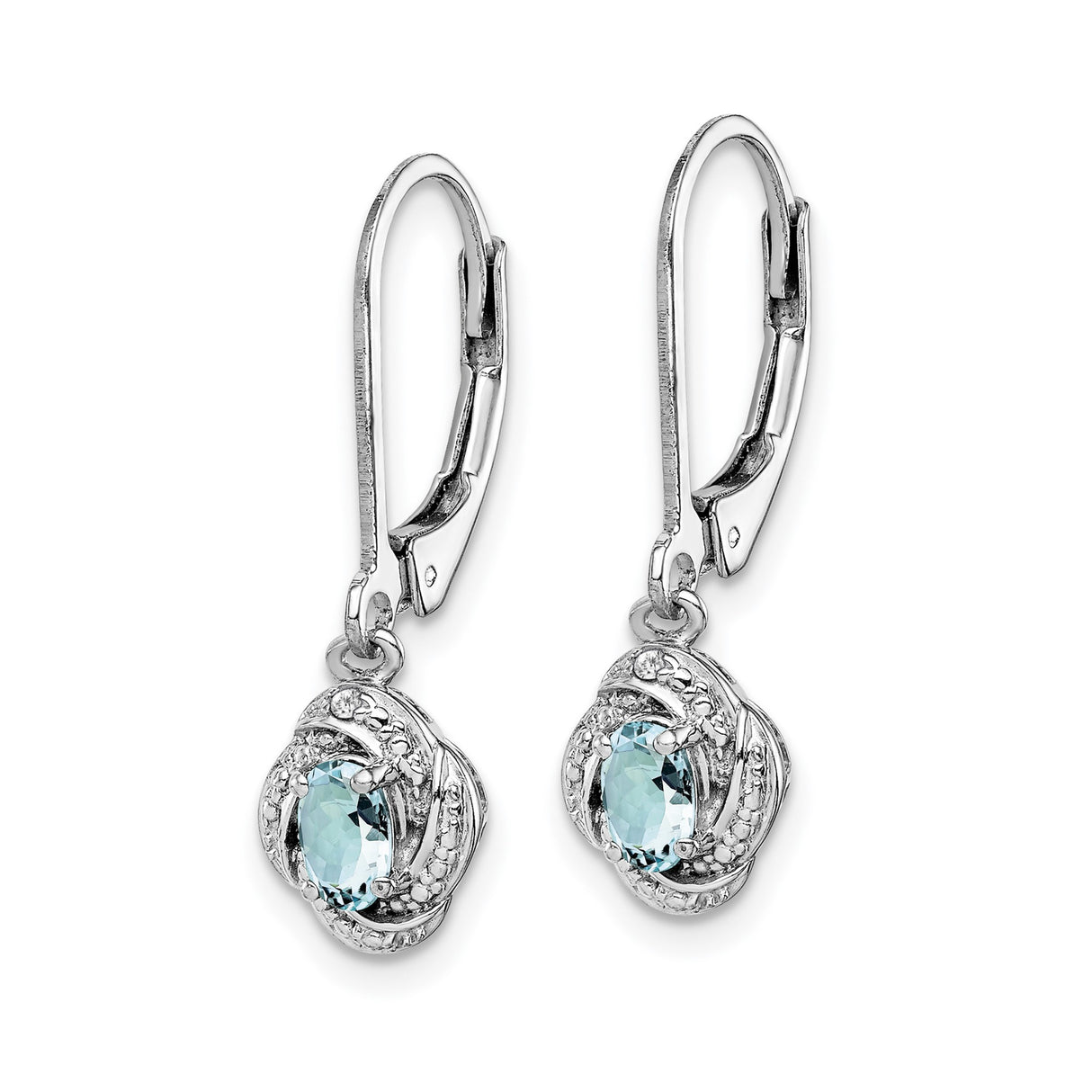 Sterling Silver Dangle Earrings with Aquamarine and Diamond, Leverback Drop Design with Pavé Accents