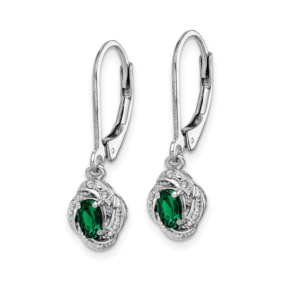 Sterling Silver Dangle Earrings with Created Emerald and Diamond Accents, Twisted Halo Design