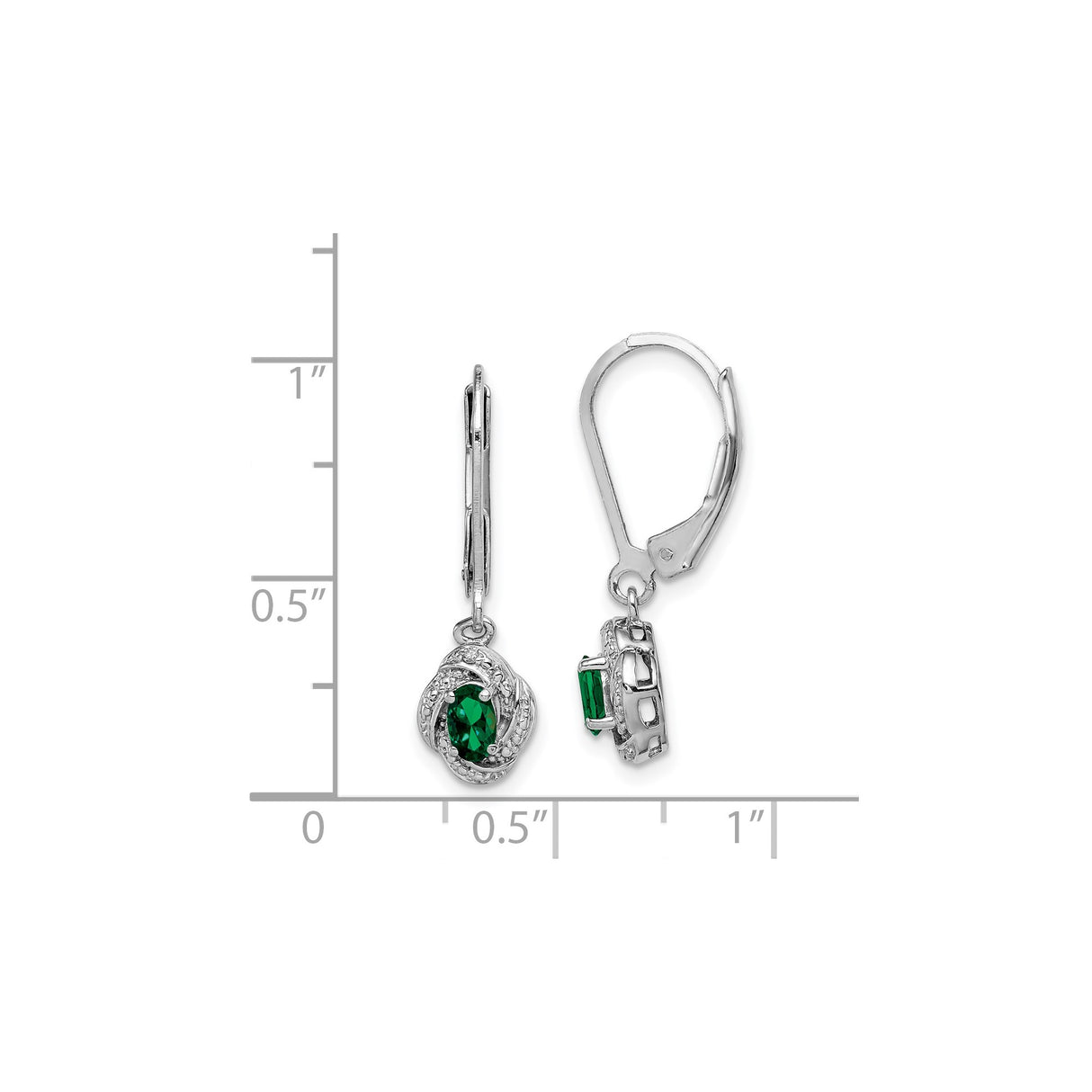 Sterling Silver Dangle Earrings with Created Emerald and Diamond Accents, Twisted Halo Design