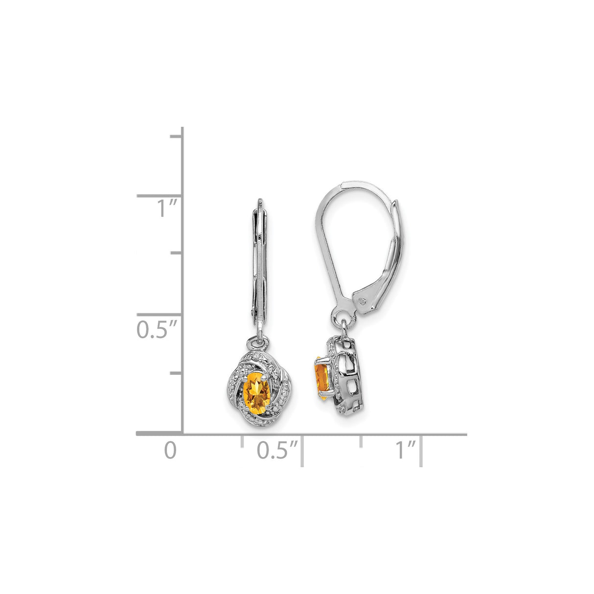 Sterling Silver Drop Earrings with Oval Citrine, Twist Design and Diamond Accents