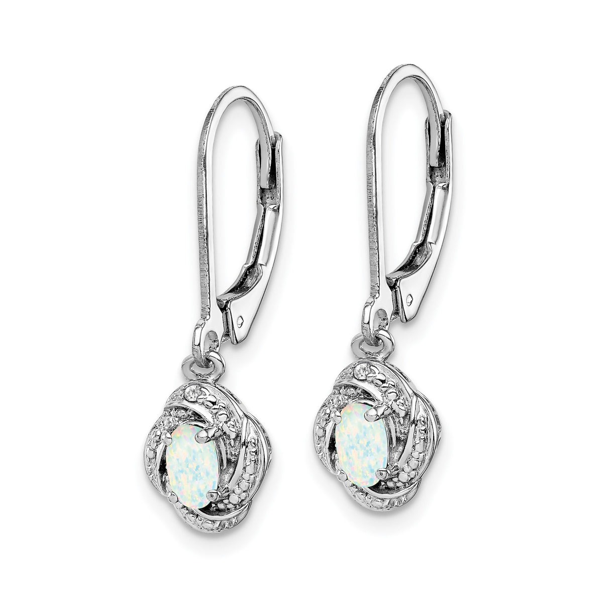 Sterling Silver Dangle Earrings with Created Opal and Diamond Accents, Twisted Leverback Design