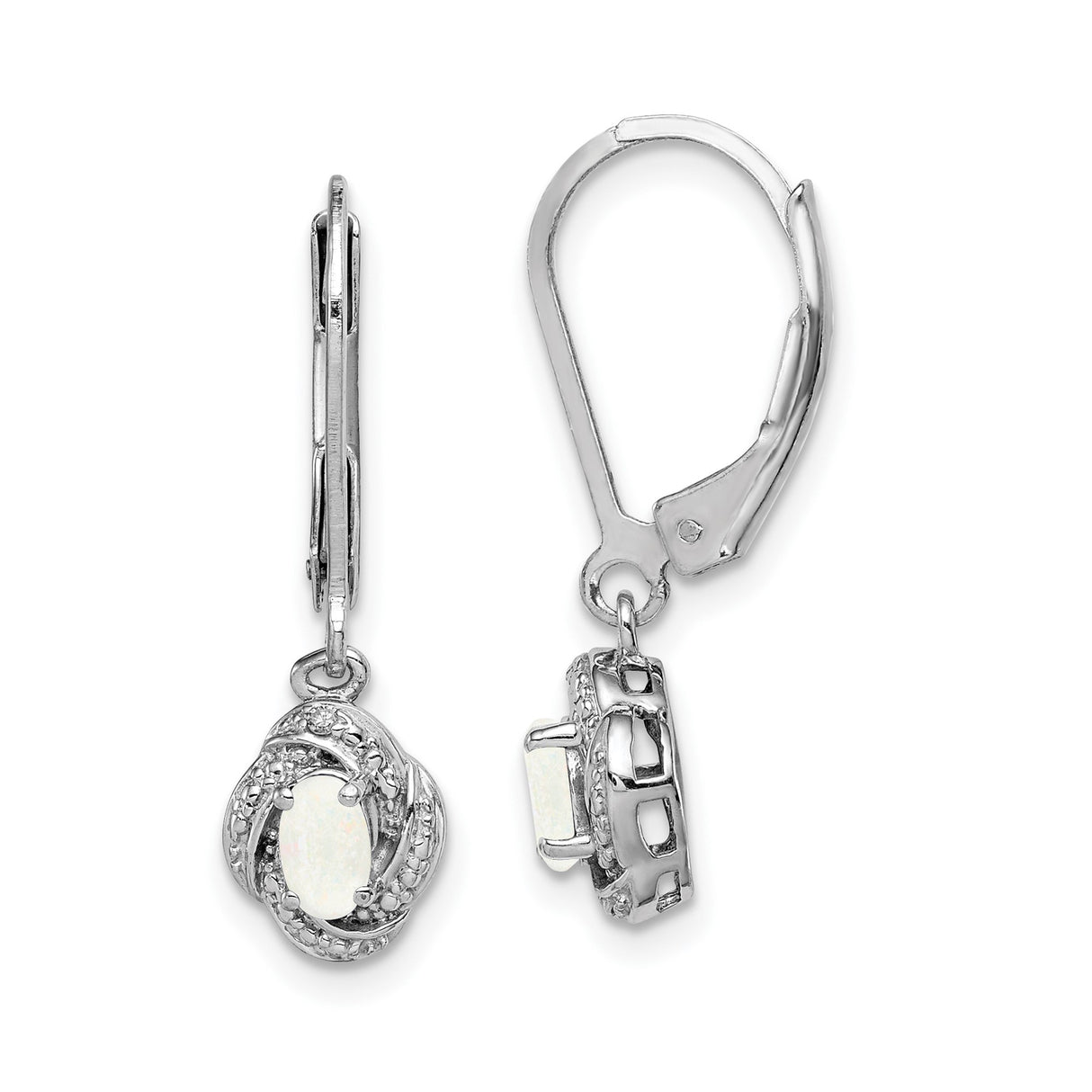 Sterling Silver Dangle Earrings with Created Opal and Diamond Accents, Twisted Leverback Design