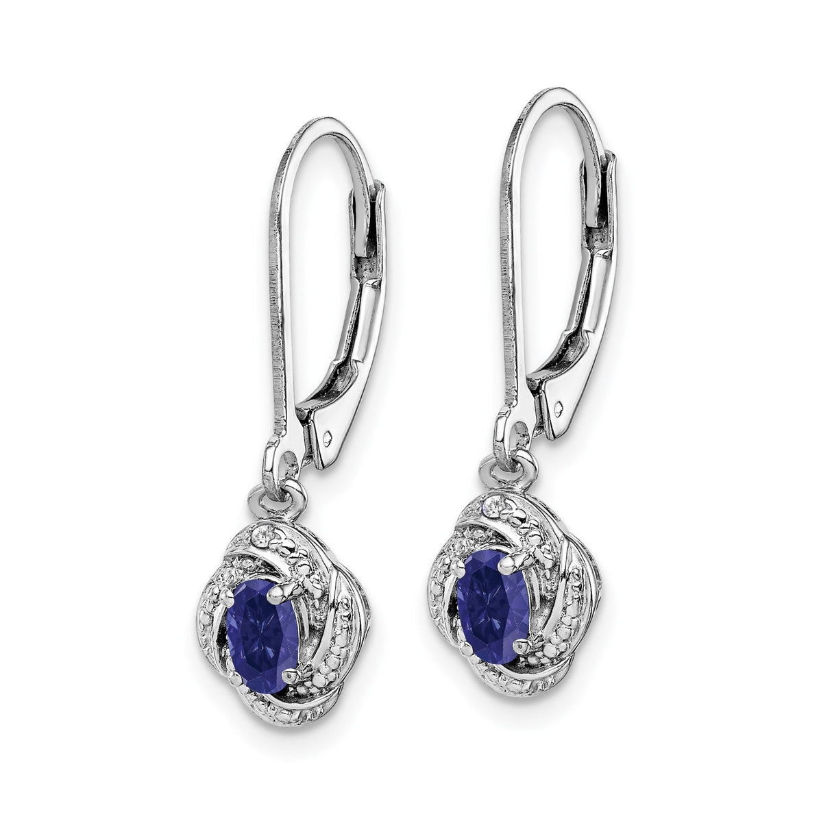 Sterling Silver Dangle Earrings with Created Blue Sapphire and Diamond Accents, Twisted Design