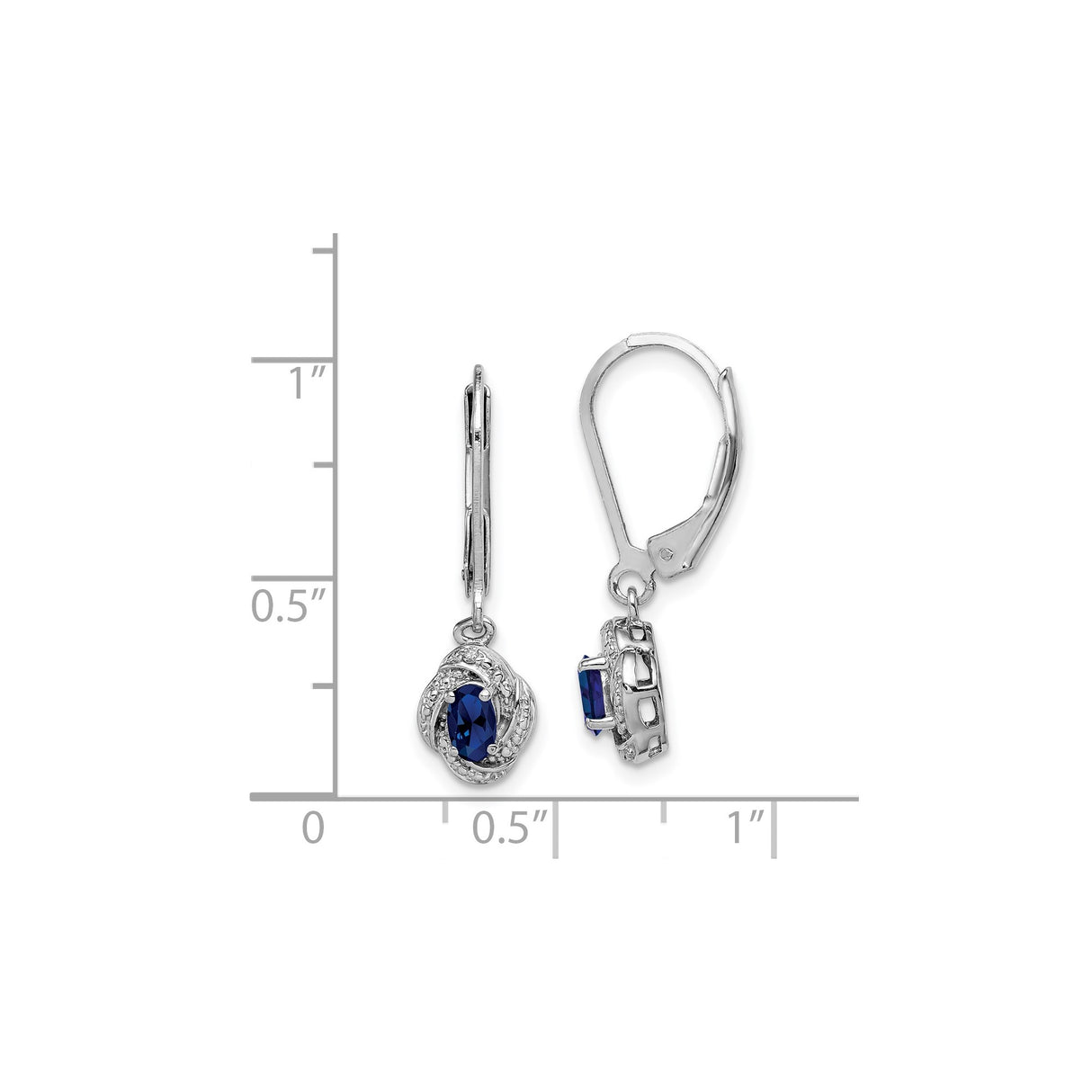 Sterling Silver Dangle Earrings with Created Blue Sapphire and Diamond Accents, Twisted Design