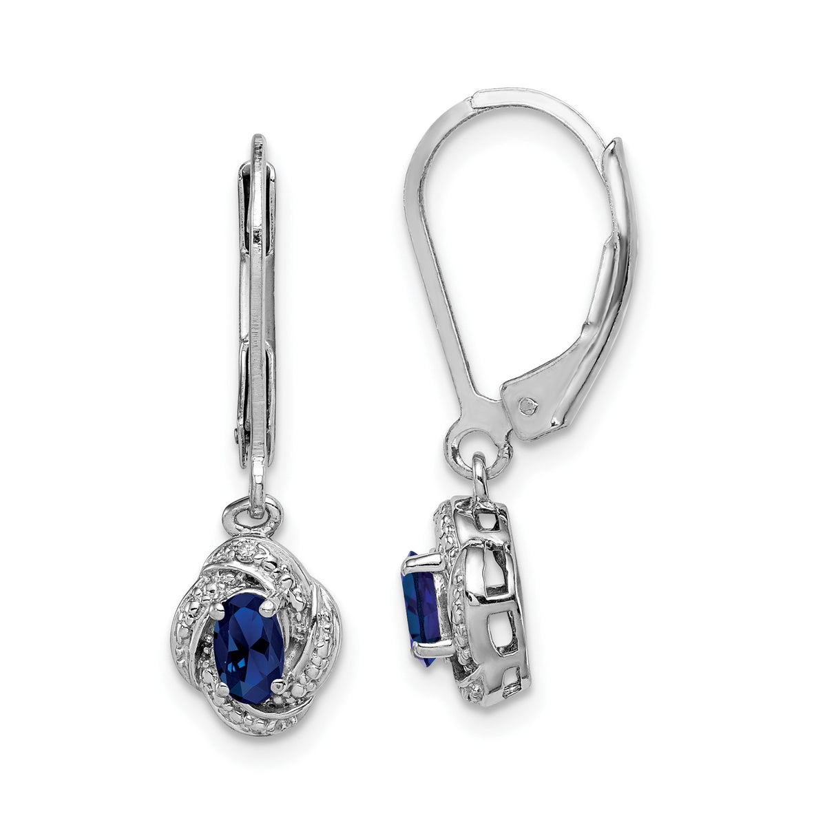 Sterling Silver Dangle Earrings with Created Blue Sapphire and Diamond Accents, Twisted Design