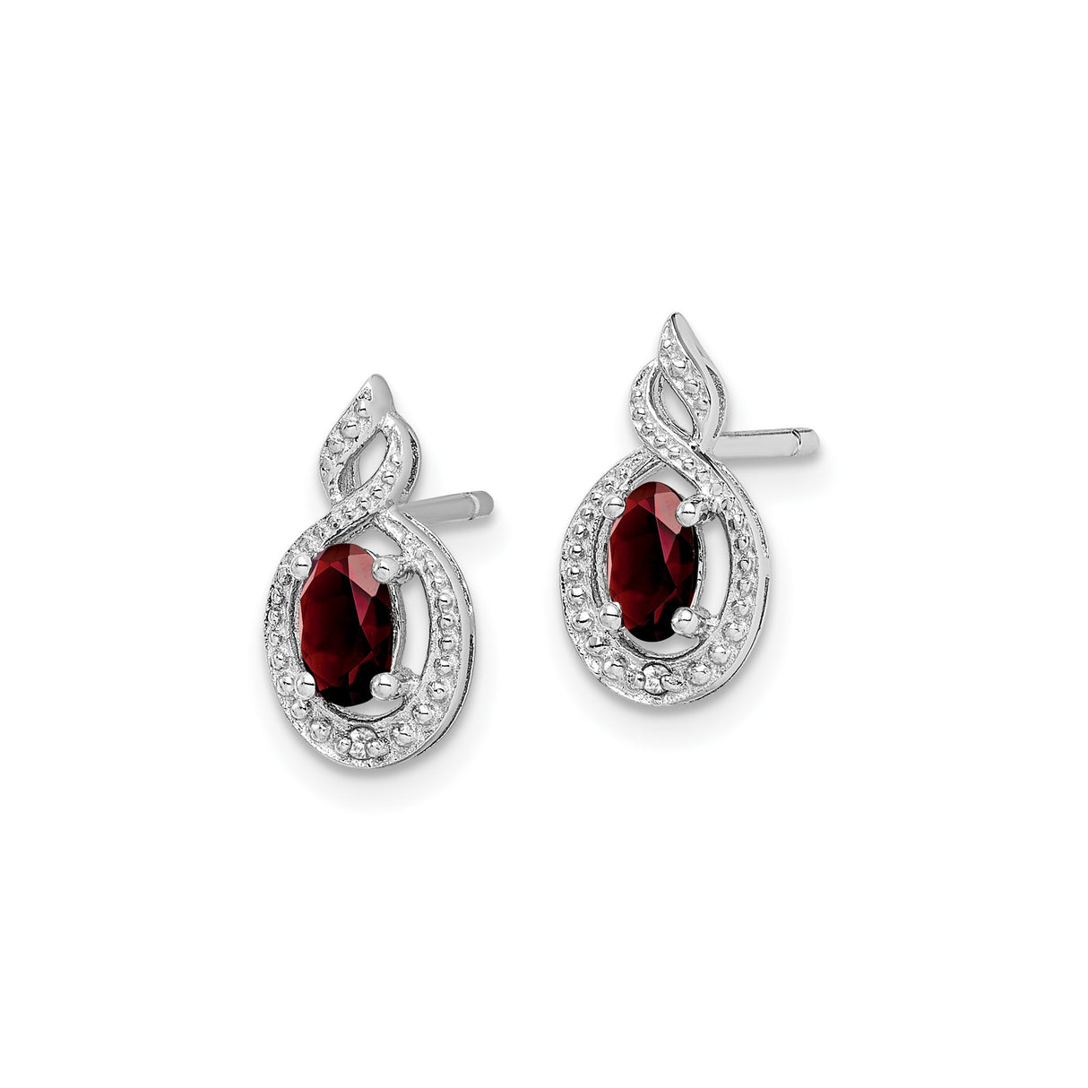 Sterling Silver Infinity Stud Earrings with Oval Garnet and Diamond Accents