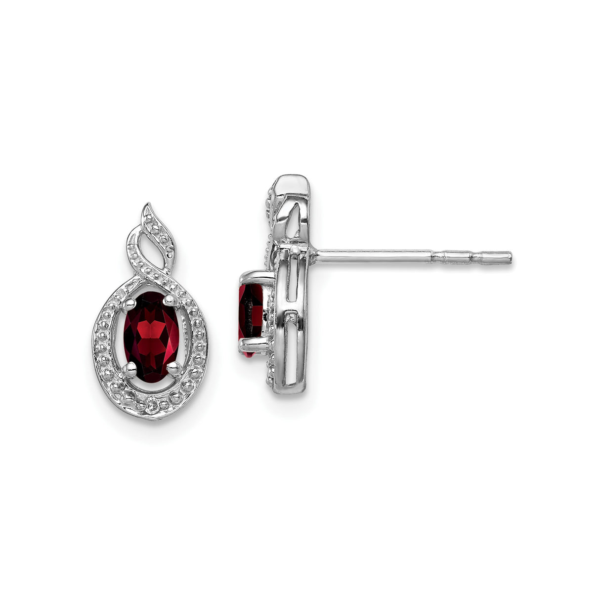 Sterling Silver Infinity Stud Earrings with Oval Garnet and Diamond Accents